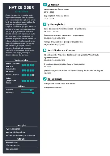 Beslenme Uzmanı Diyetisyen CV Örnekleri cv indir